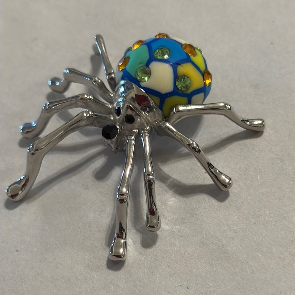 Multicolor Blue Green Mosaic Crystal Rhinestone Spider Fashion Jewelry Brooch